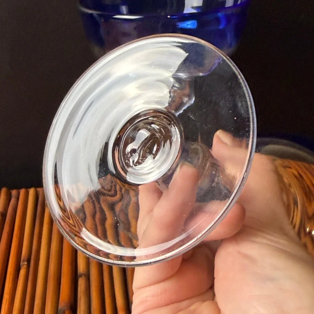 3 qty Mexican Hand Blown Margarita Glasses Cobalt Blue Rim‎ Summer Party taco